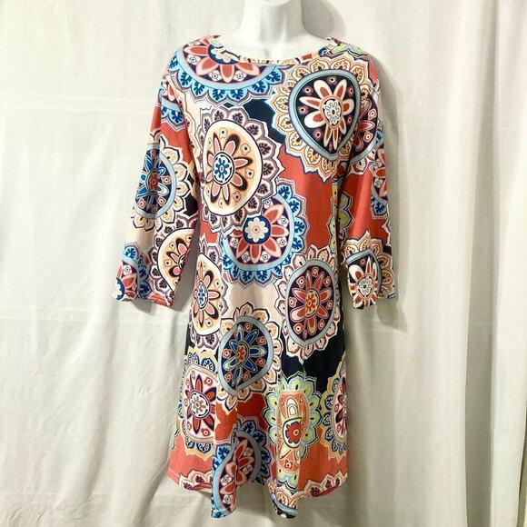 Women's XL Boho Medallion Print Tunic Dress with Pockets - Picture 4 of 9